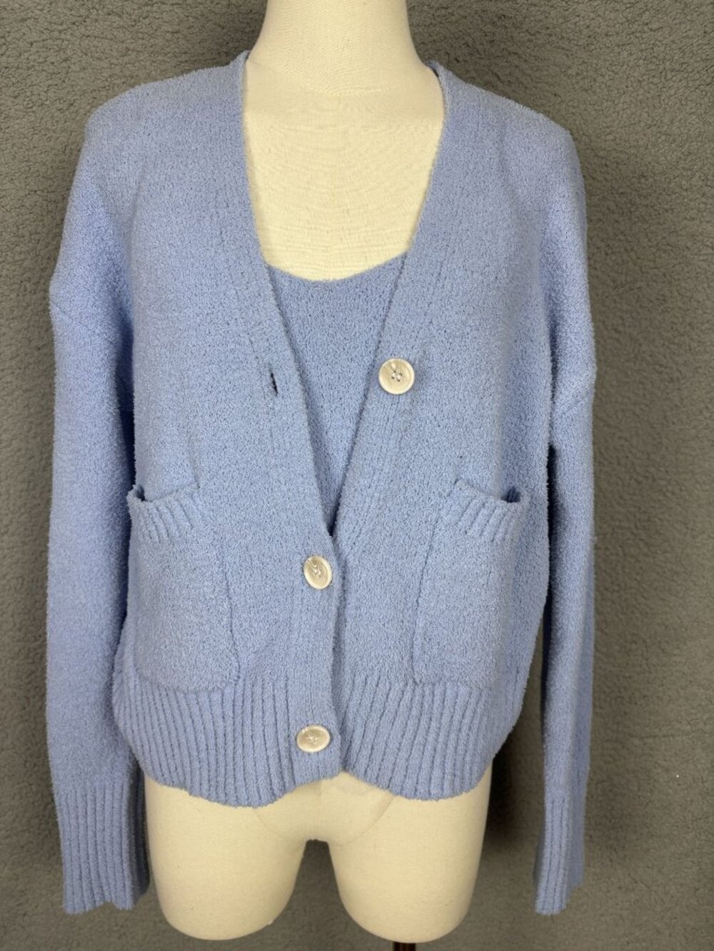 Hippie Rose Juniors' Frozen Peri Cardigan & Tank Top Set Large Blue New With Tag